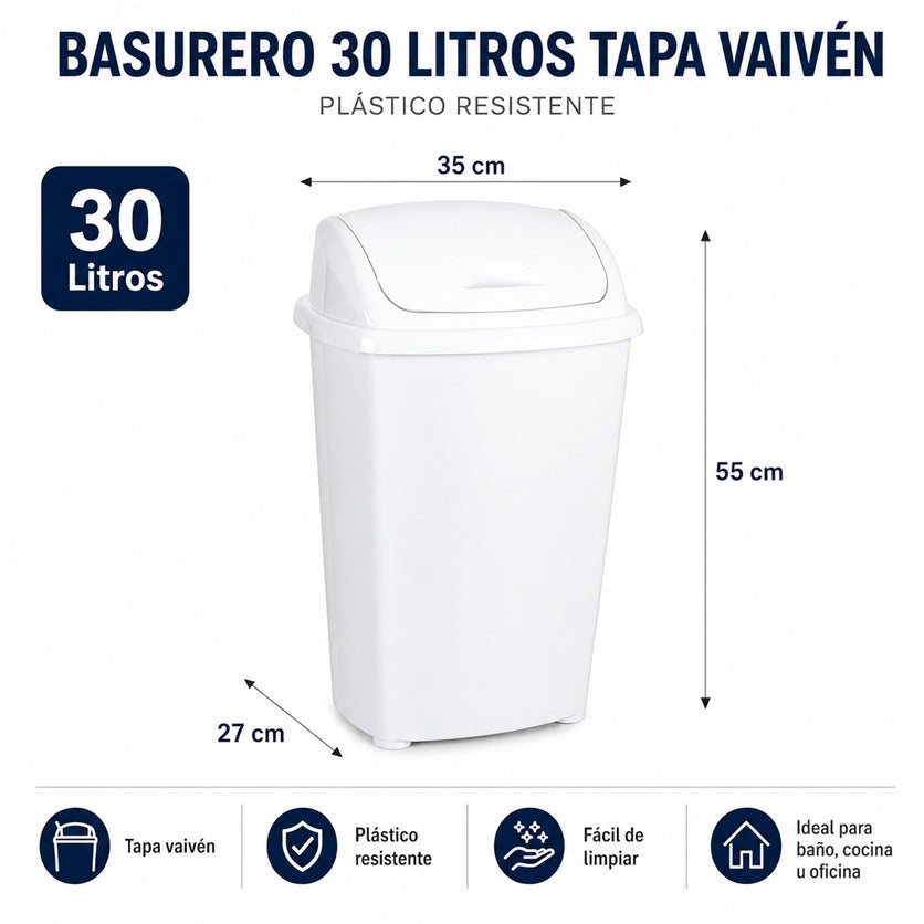 Basurero Deluxe 30 Lts Con Tapa Vaiven