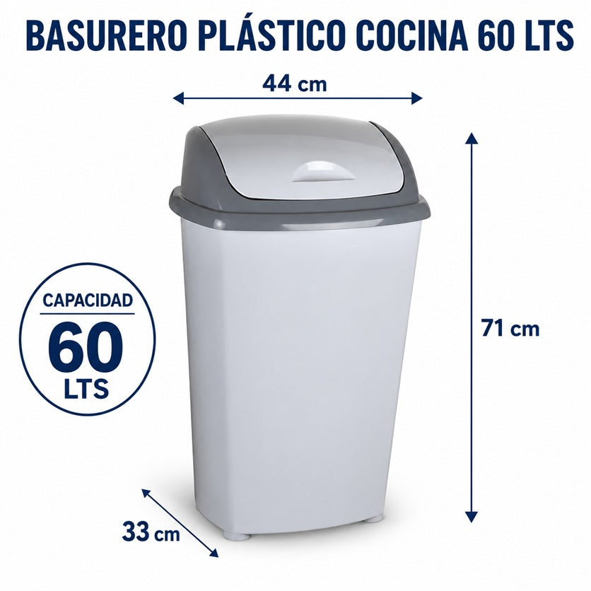 Basurero Plástico 60 L con Tapa Vaivén