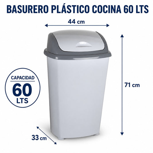 Basurero Plástico 60 L con Tapa Vaivén
