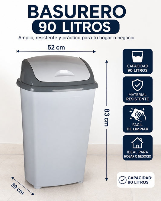 Basurero Plástico 90 L con Tapa Vaivén