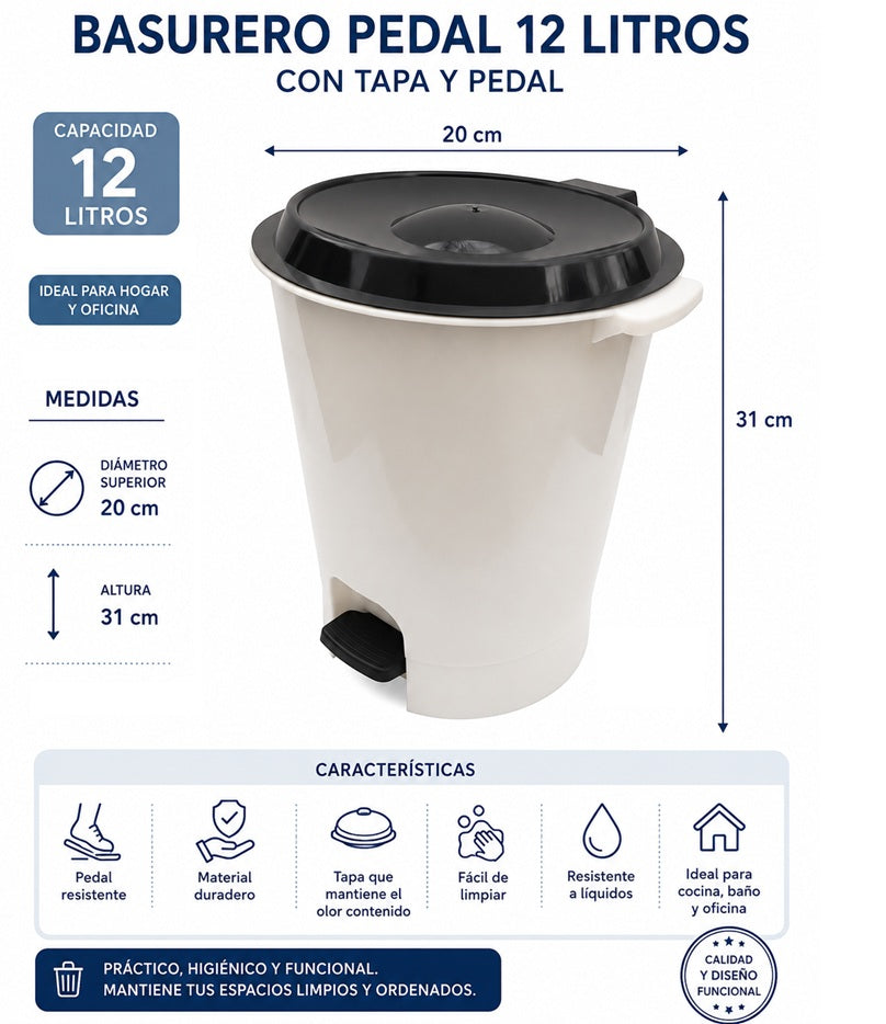 Basurero Pedal 12 L con Tapa