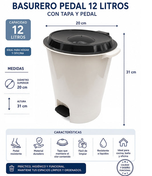 Basurero Pedal 12 L con Tapa