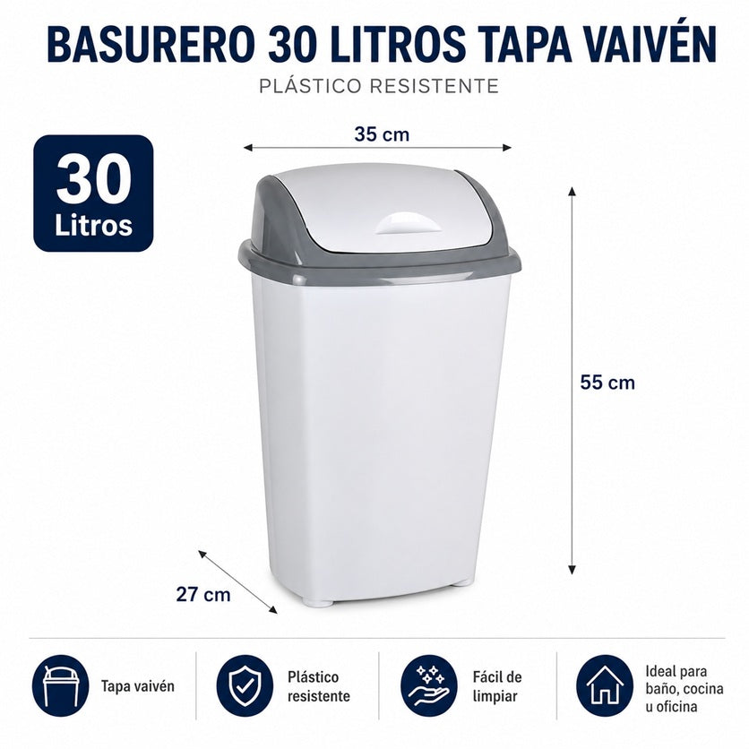 Basurero Deluxe 30 Lts Con Tapa Vaiven