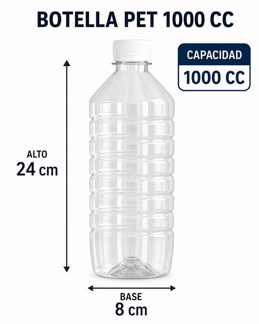 Botellas Pet Transparentes 1000cc Con Tapa